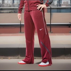 Nike Dri-Fit Burgundy Athletic Track Warmup W/Zip Pockets & Cuffs Elastic Pants